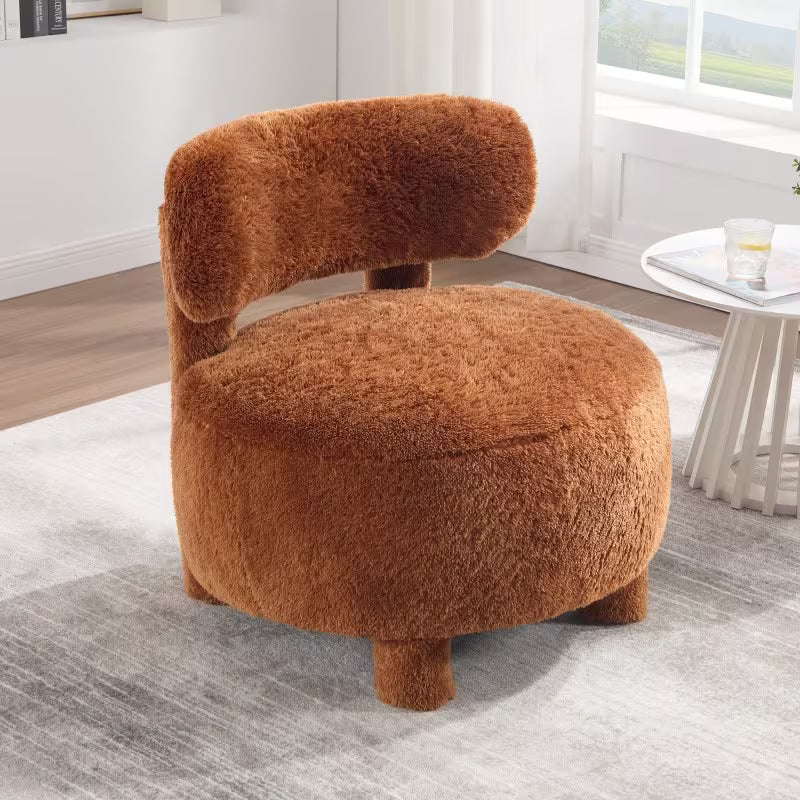 Faux Fur Armless Accent Chair — side three-quarter view.