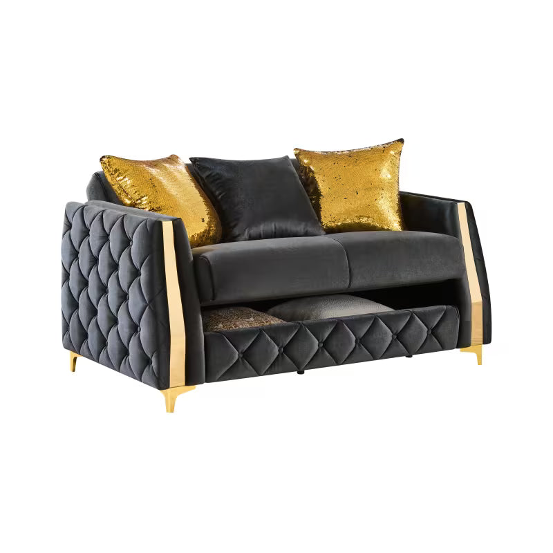Lippa Black Three-Piece Sofa Set — loveseat front detail.