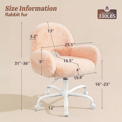 Cream swivel chair dimension diagram showing seat, back and adjustable height measurements