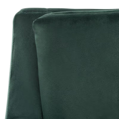 Mara Tufted Accent Chair with Gold-Tone Leg Caps — forest green back upholstery close-up