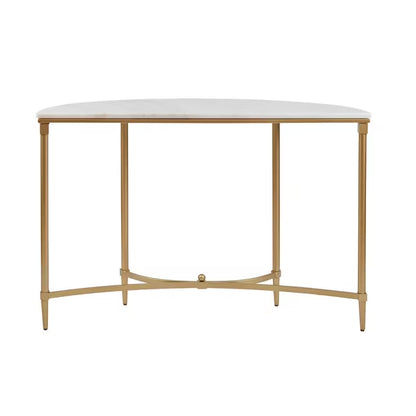 Straight-back view of the Bordeaux console white top and slim gold-tone legs