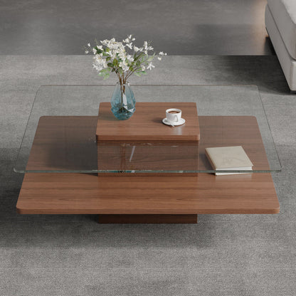 Overhead walnut square coffee table