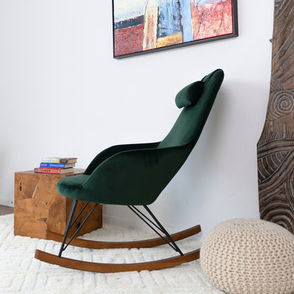 Chloe green velvet rocking chair with wood runners