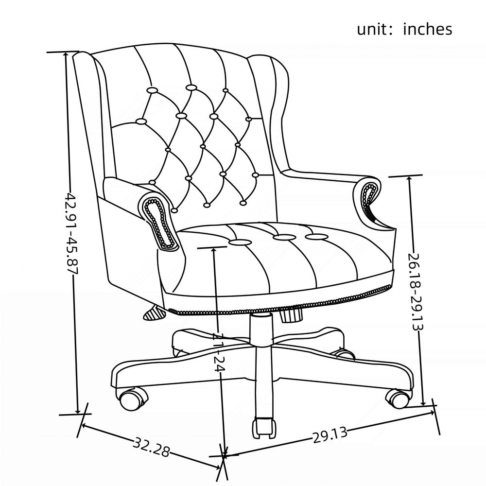 Dimension drawing of the tufted office chair