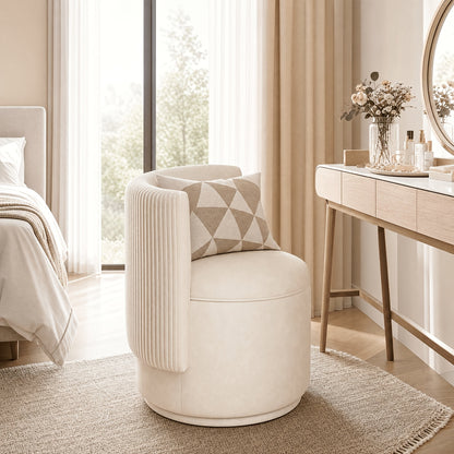 Ivory velvet curved-back storage chair in room