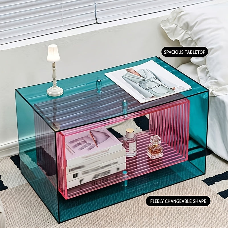 Annotated photo showing the acrylic cabinet in a horizontal arrangement