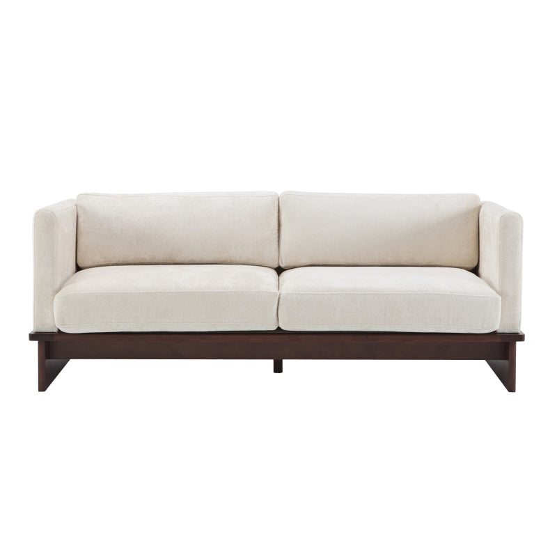 Square-Arm Boucle Sofa with Wood Base — front product view on white.