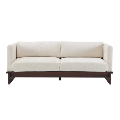 Square-Arm Boucle Sofa with Wood Base — front product view on white.