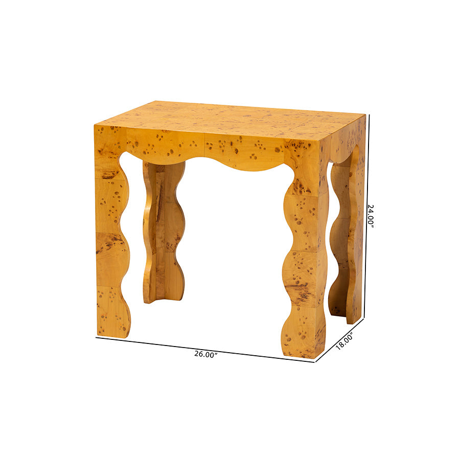 Dimension diagram of the burl-pattern end table