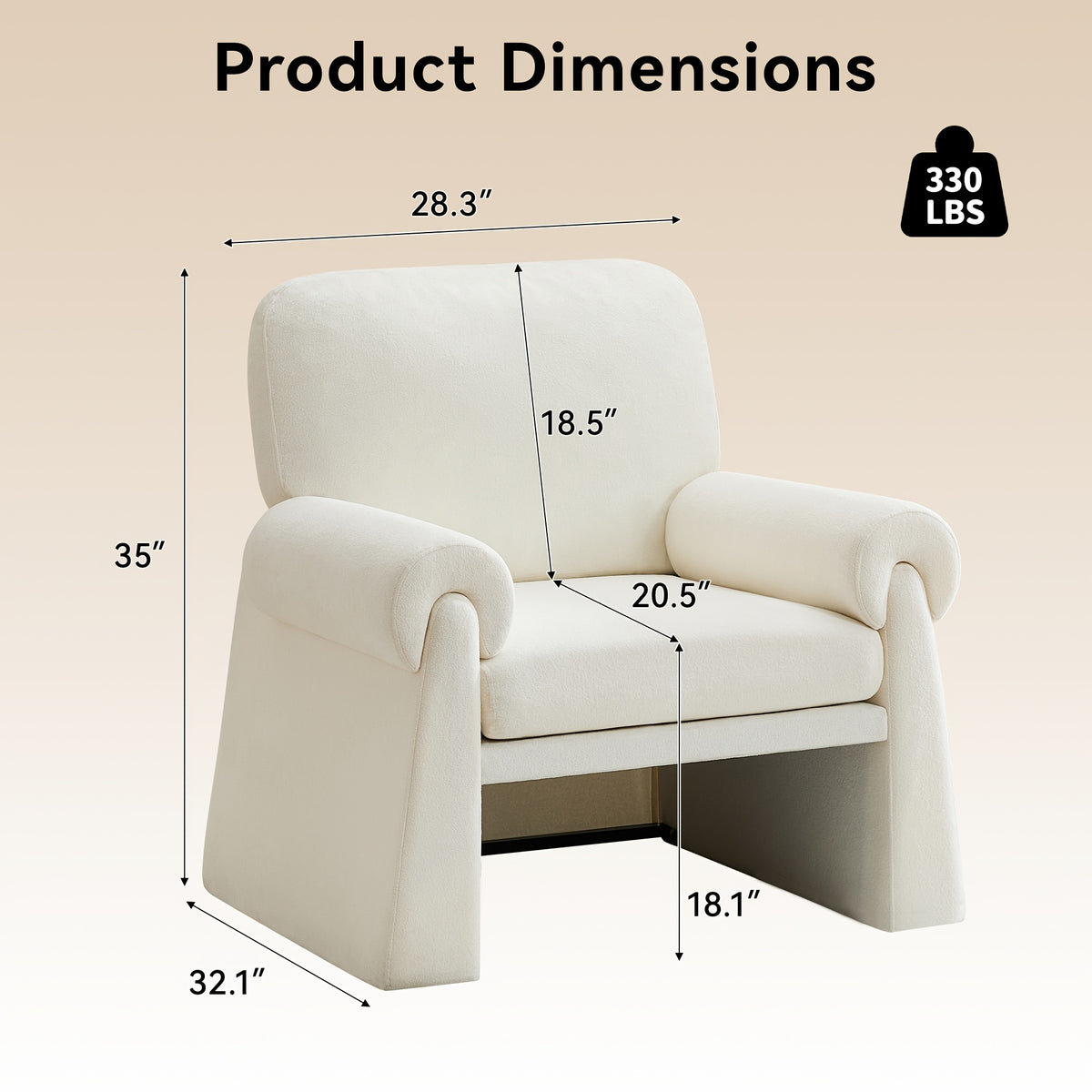 Rolled-Arm Chenille Accent Chair — rolled-arm chair dimensions diagram