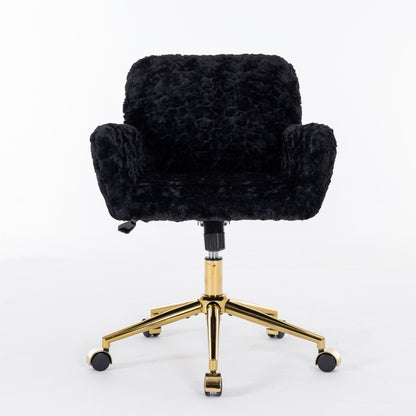 Front view of the black padded swivel chair on a white background