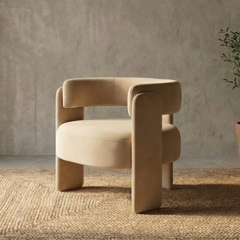 Beige Cutout-Back Velvet Accent Chair — clear full view of the beige cutout-back chair