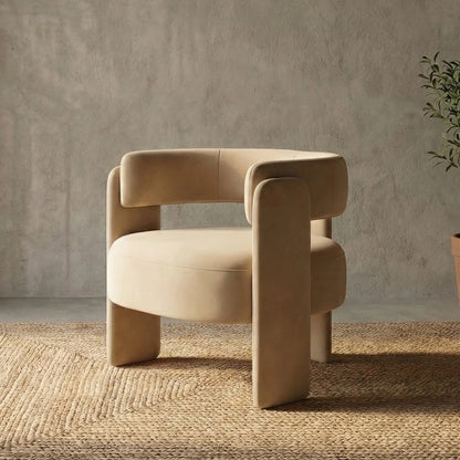 Beige Cutout-Back Velvet Accent Chair — clear full view of the beige cutout-back chair
