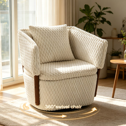 Textured Swivel Accent Chair with Storage — swivel movement illustration for the beige chair