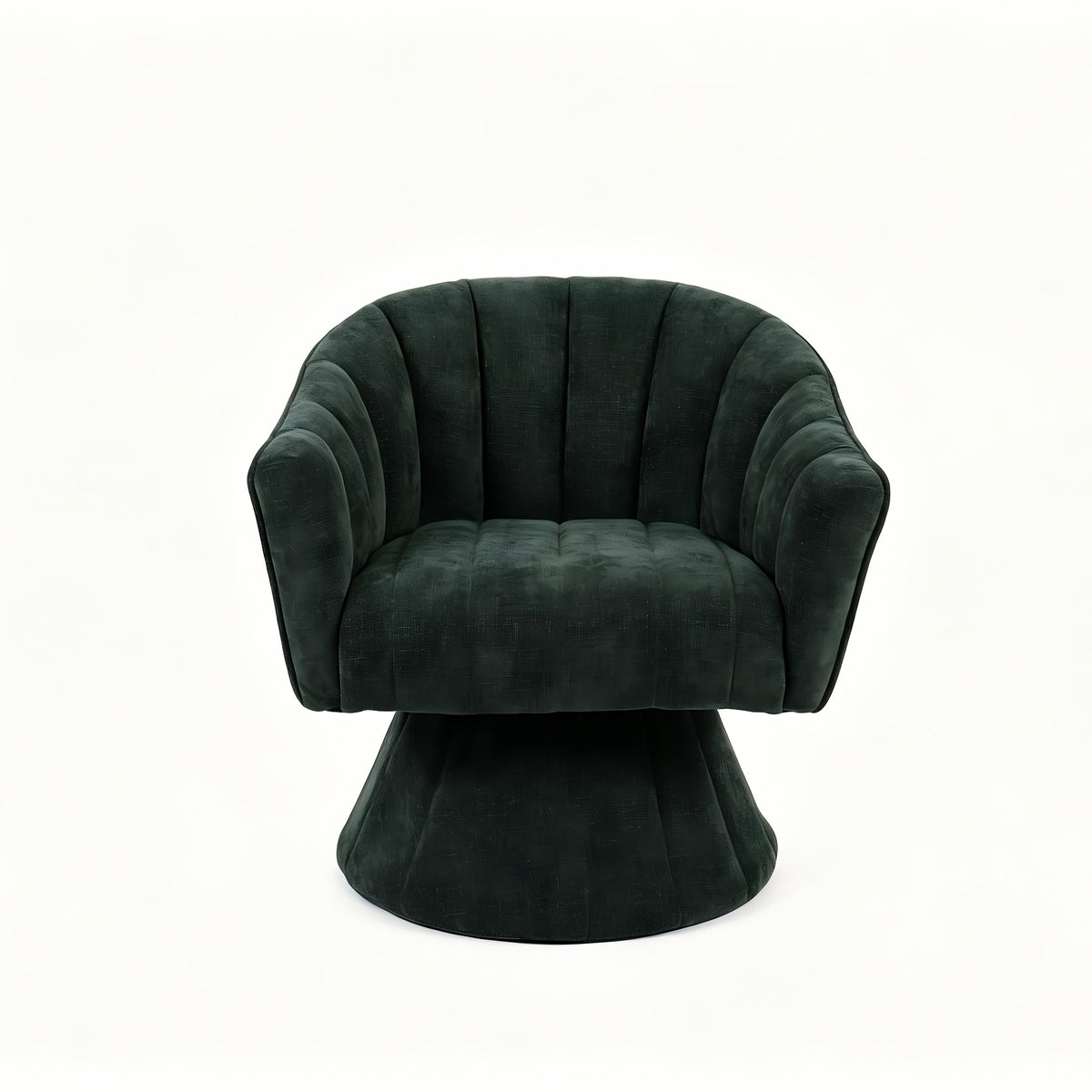 Channel-Tufted Swivel Barrel Chair — dark Green isolated front view
