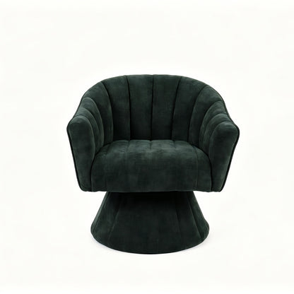 Channel-Tufted Swivel Barrel Chair — dark Green isolated front view