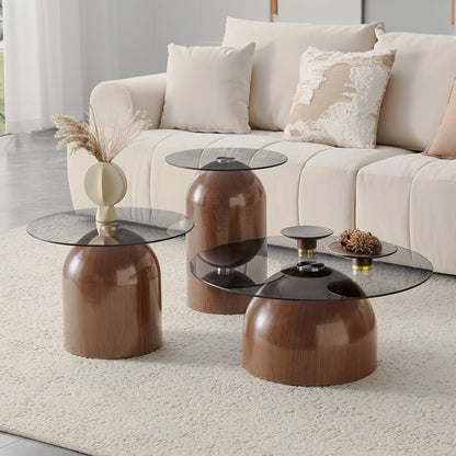 Angled three brown tables