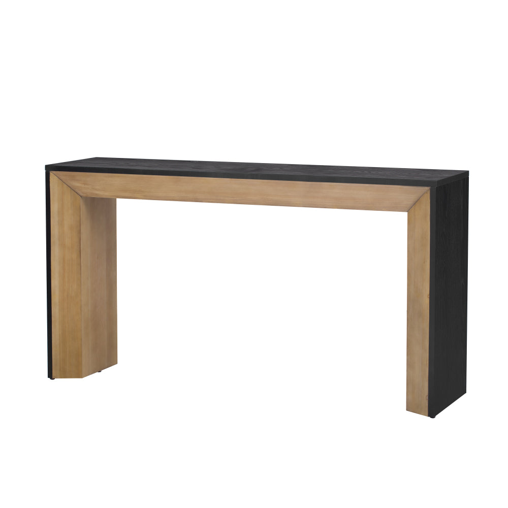 Isolated angled view of the two-tone rectangular console table.