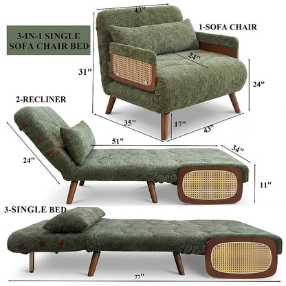 Green Chenille Convertible Sleeper Chair — gallery view 10 of 10