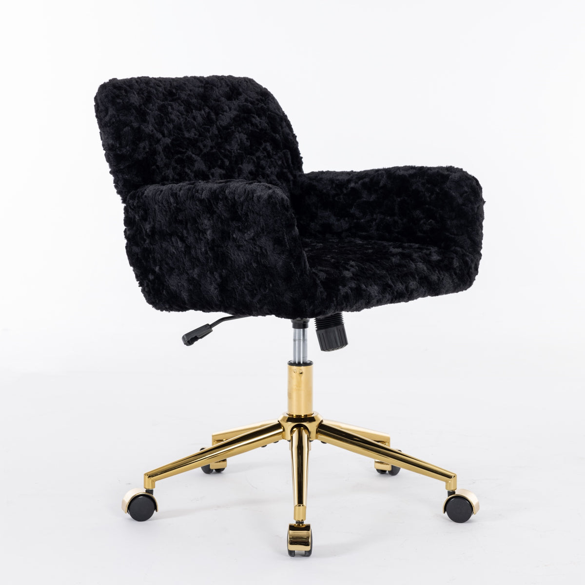 Side view of the black faux alpaca chair