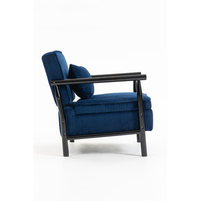 Navy Ribbed Accent Chair with Hidden Storage — side product view.