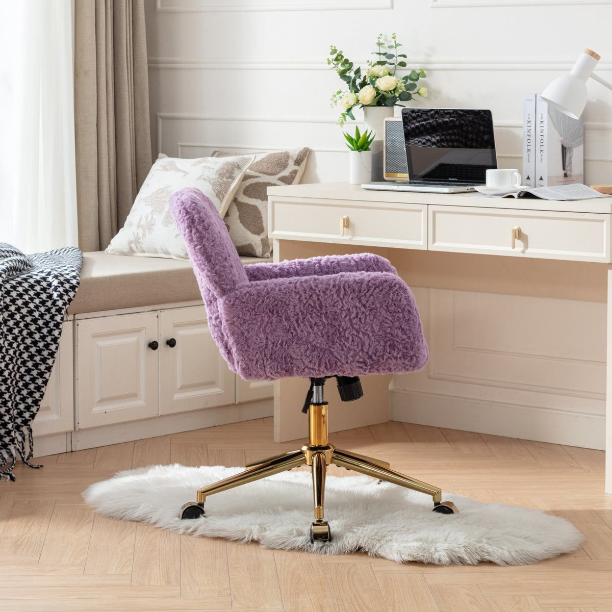 Side view of the purple faux alpaca desk chair