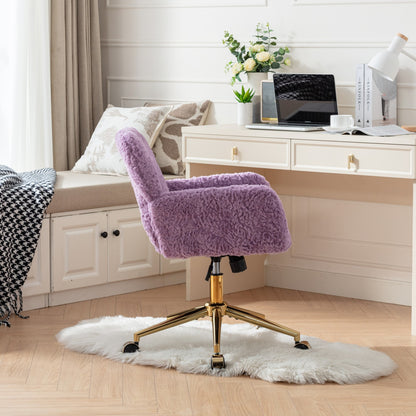 Side view of the purple faux alpaca desk chair