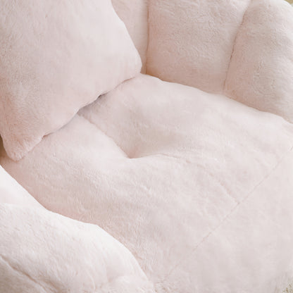 Seashell Faux Fur Lounge Chair with Footrest — pink seat and back cushion detail.