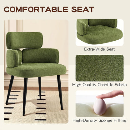 Green chenille accent chair with a segmented padded back and black metal legs