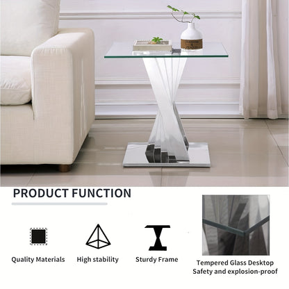 Glass-Top Tables with Twisted Stainless-Steel Bases