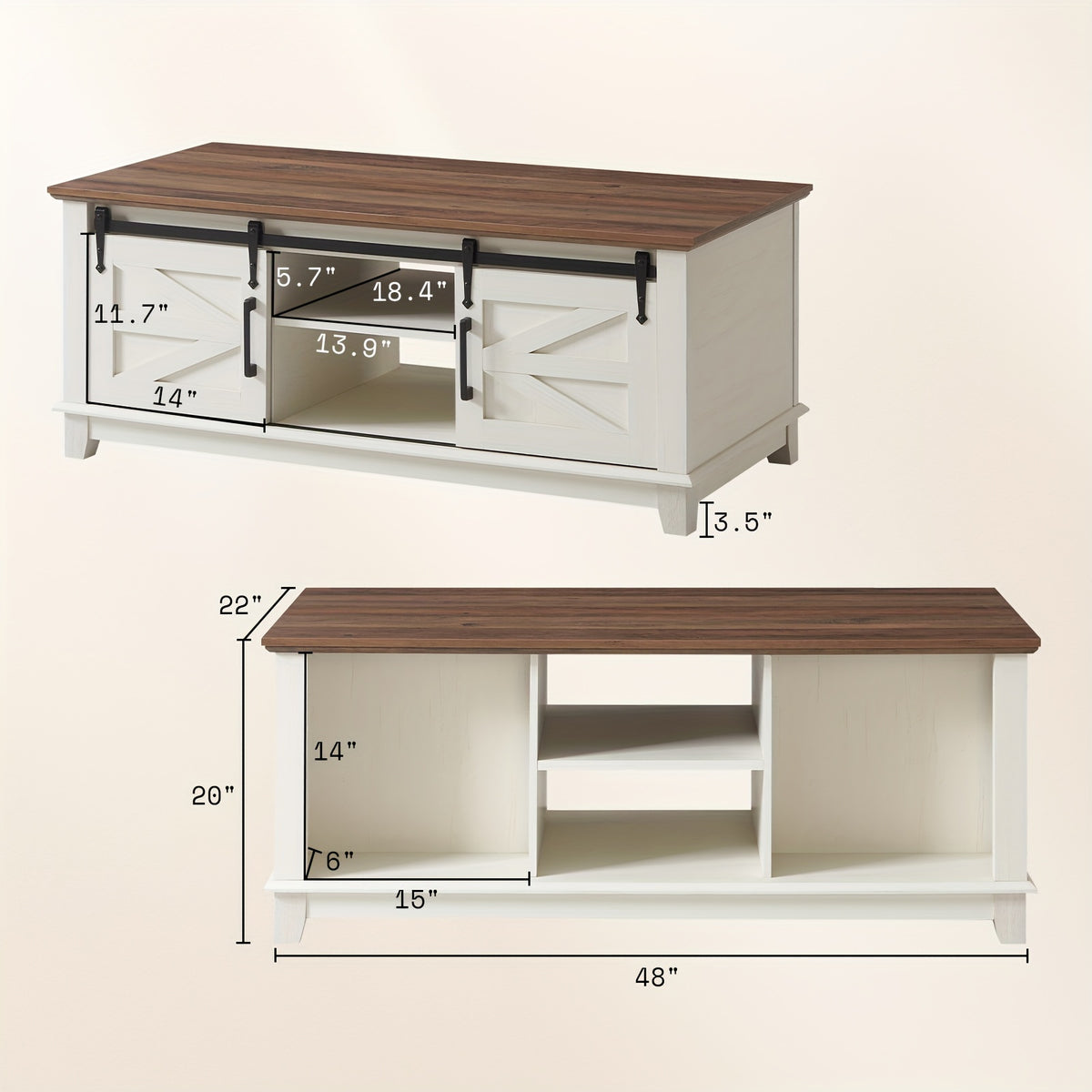 White barn-door table dimensions