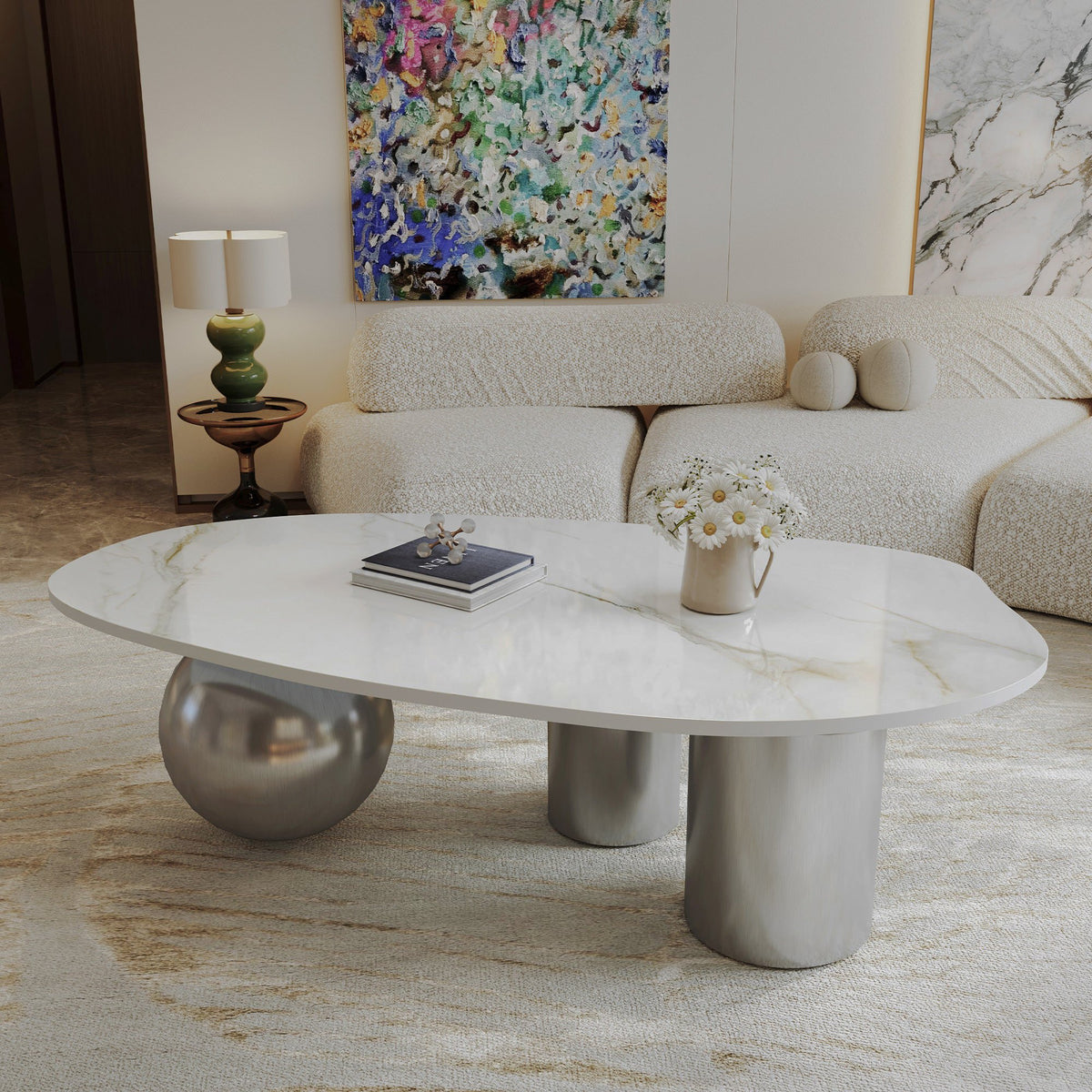 49.2-Inch Freeform Faux-Marble Coffee Table