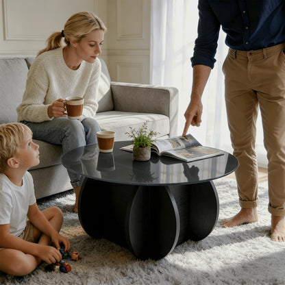 Black table shown with people