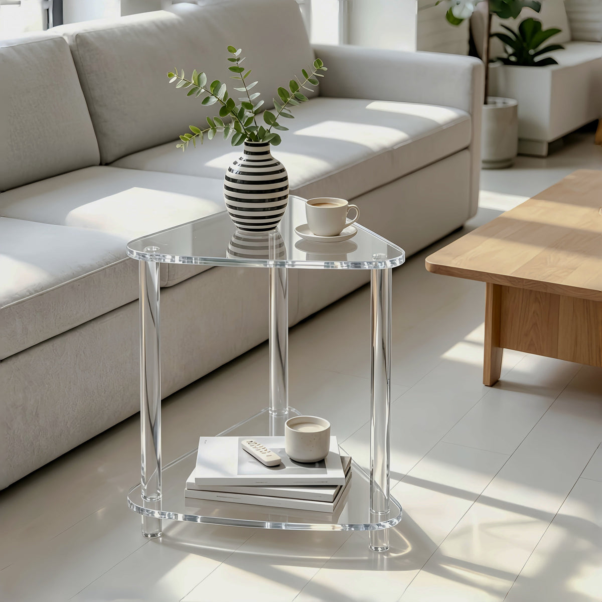 Triangular Two-Tier Patio Side Table - Transparent