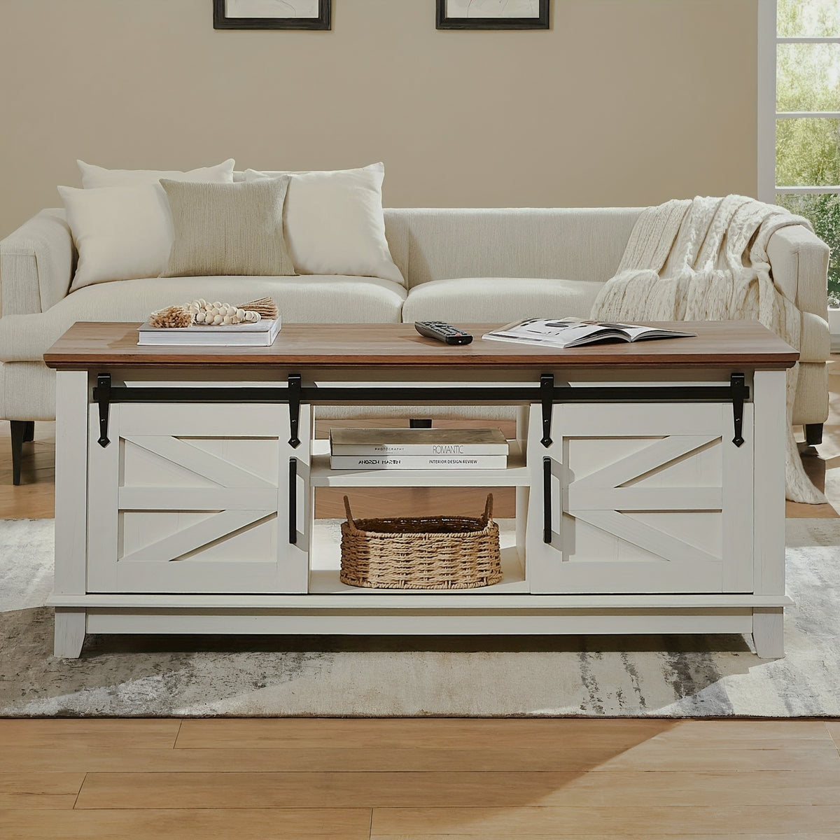 White barn-door table
