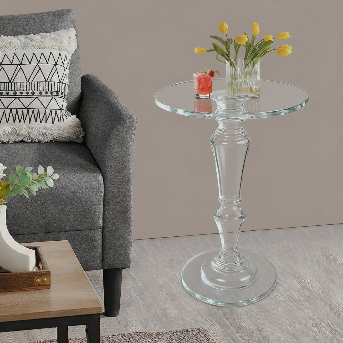 Round Acrylic Pedestal Side Table