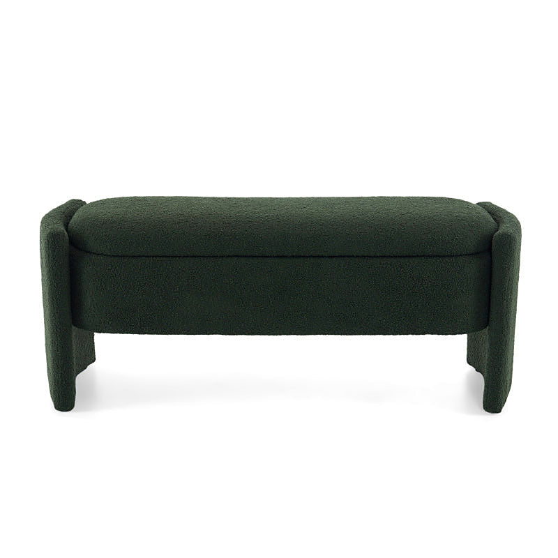 Dark Green Bouclé-Style Storage Bench