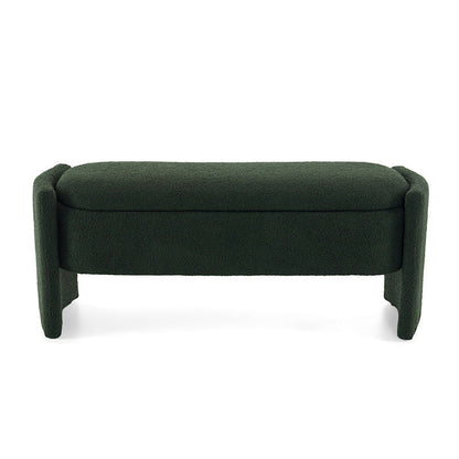 Dark Green Bouclé-Style Storage Bench