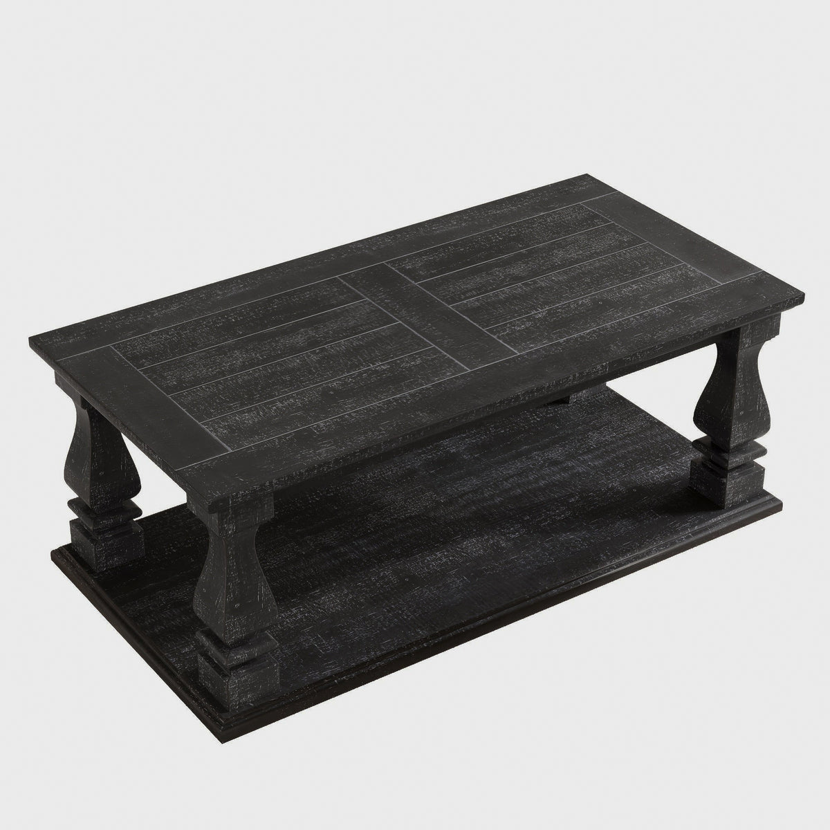 Black two-tier coffee table on a white background