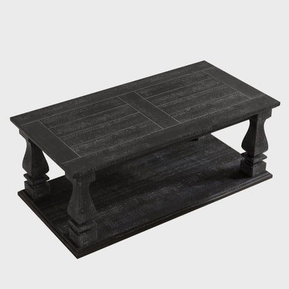 Black two-tier coffee table on a white background