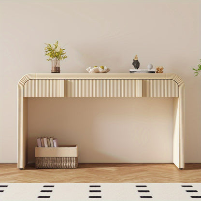 Front view of the Apricot Cream console with rounded corners and grooved drawer fronts.