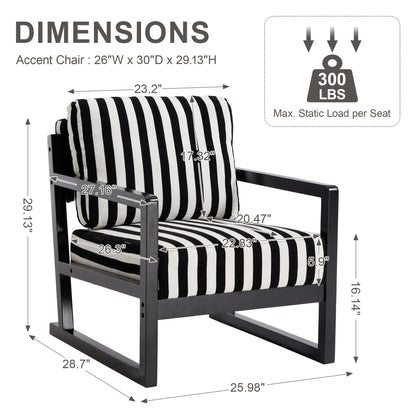 Black and White Striped Wood-Frame Lounge Chair — chair dimensions diagram
