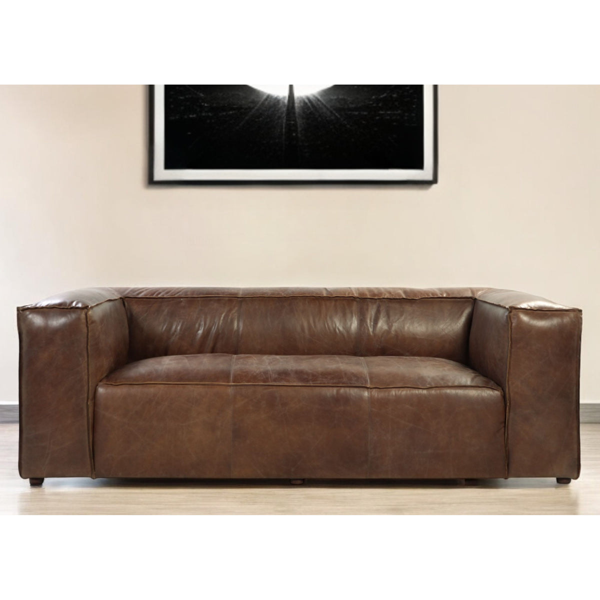 98" Brown Top Grain Leather Sofa With Black Legs - 490999