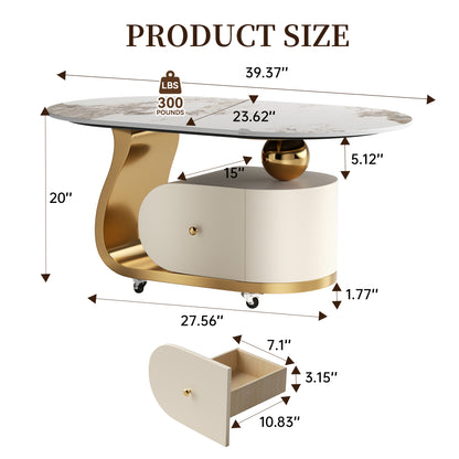 Mobile Sintered-Stone Coffee Table with Storage