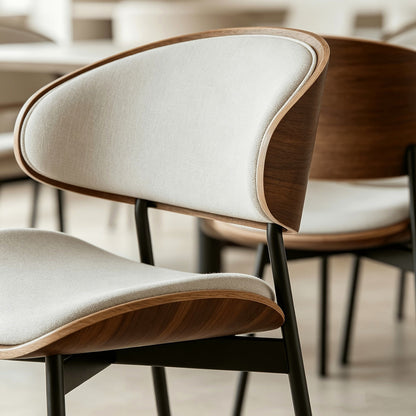 White bentwood faux leather dining chair with black metal legs