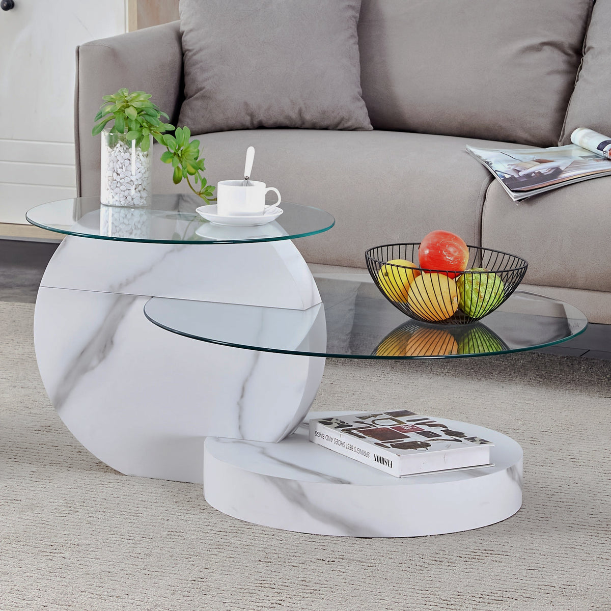White patterned disc-base table