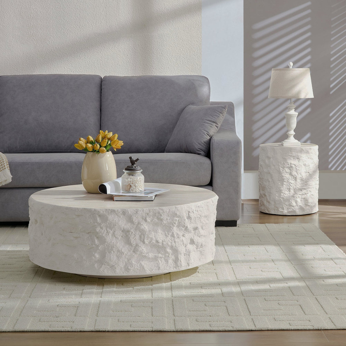 Beige Stone-Look Coffee & Side Table Set