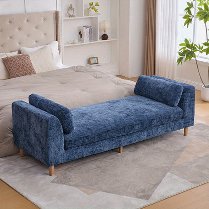 Chenille Arm Bench with Bolster Pillows