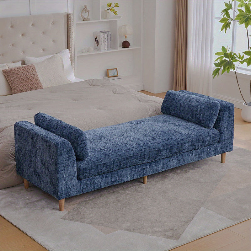 Chenille Arm Bench with Bolster Pillows