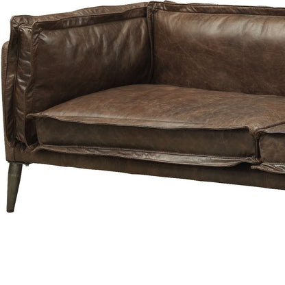 71" Chocolate And Silver Top Grain Leather Loveseat - 515670 - Multi